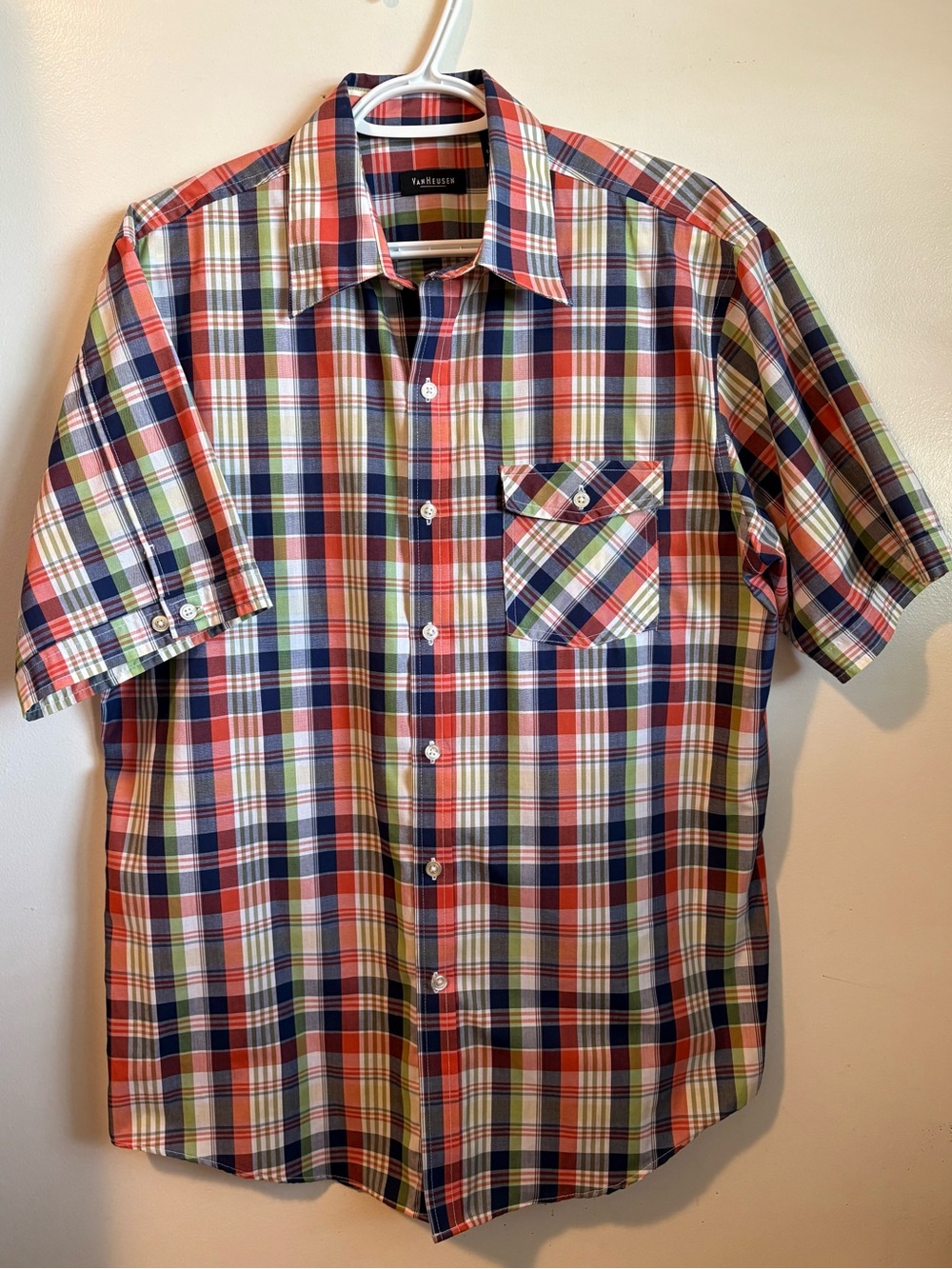 Van Heusen Men's Multicoloured Plaid Short Sleeve Casual Shirt Size M (15-15.5)